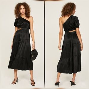 Peter Som Black One-Shoulder Midi Short Sleeve One Shoulder Size XS